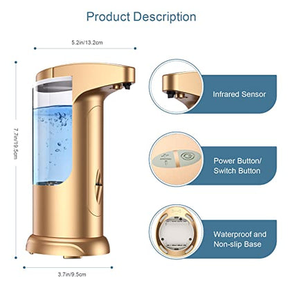 370ml Touch-Free Battery Operated Electric Automatic Liquid Soap Dispenser - Adjustable Soap Dispensing Volume - Premium Soap Dispenser for Kitchen Bathroom Toilet (Golden) - color: Gold