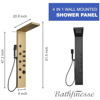 Shower Panel Shower Tower System Stainless Steel with 5 Body Jets Massage Adjustable, Bathroom Shower Column Wall Mount, Brushed Nickel and Black