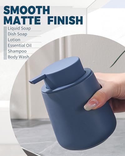 BosilunLife Ceramic Soap Dispenser - Dish Soap Dispenser for Bathroom 12Oz | Refillable Liquid Hand Wash Dispenser for Essential Oil, Lotion Soap, Blue - color: Matte Blue