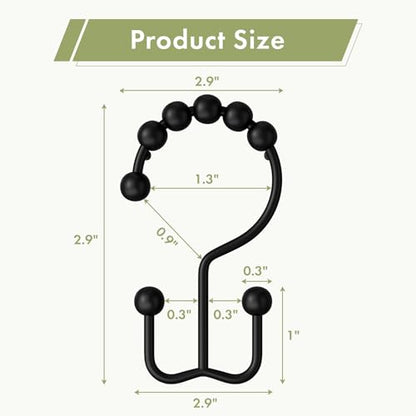 Shower Curtain Rings, Rust-Resistant Metal Double Shower Hooks for Curtain Rolling Shower Curtain Hooks Rings Shower Rings for Bathroom Shower Curtain Rod, Matte Black, Set of 12 Rings - color: Black, style: Modern - Double Hooks