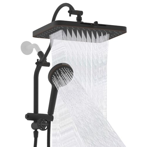 Hibbent cUPC Certified High Pressue 13'' Rainfall Shower Head with 5-Spray | Shower Heads with Handheld 10-Spray Combo, All Metal Easy Reach 4-way Diverter Arm, 71'' Hose & Holder, Oil-Rubbed Bronze - color: Oil Rubbed Bronze, style: Square 13"
