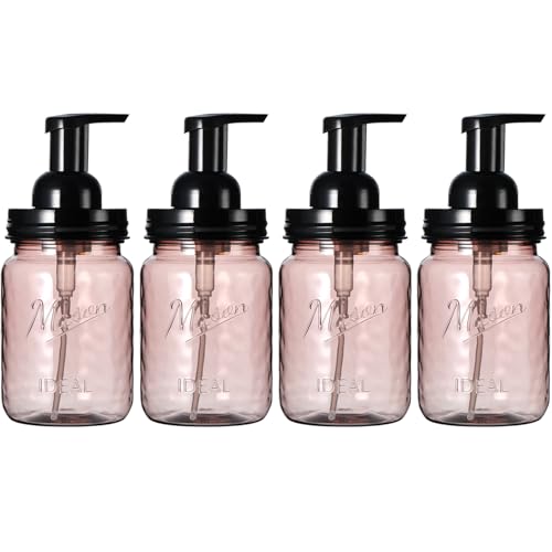 Amolliar Plastic Foaming Soap Dispenser with Pump Lid, 16Oz Refillable Foam Hand Soap Dispenser Set, Clear Dish Soap Bottles with Waterproof Lable for Farmhouse Kitchen Bathroom (4 Pack, Black)