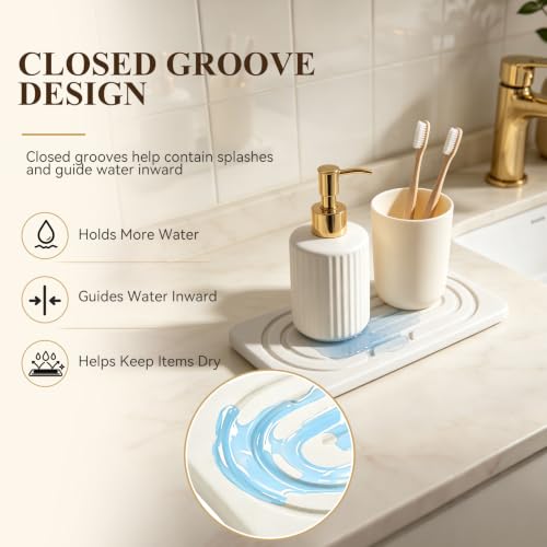AgePlace Water Absorbing Stone Tray, Stone Sink Tray for Kitchen Counter and Bathroom Countertop, Quick Dry Diatomite Stone Drying Tray, Kitchen Soap Tray, Stone Soap Dish for Hand Soap, Sponge, Cups