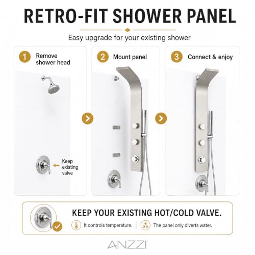 ANZZI Level 66" Body Massage 2 Jetted Shower Panel System With Heavy Rain | Includes Two 2 Fully Adjustable Acu Stream Jets, Installation Installs To Existing Water Line, Built To Last - color: Stainless Steel 2, style: 2 Jets