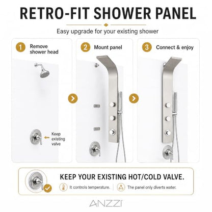 ANZZI Level 66" Body Massage 2 Jetted Shower Panel System With Heavy Rain | Includes Two 2 Fully Adjustable Acu Stream Jets, Installation Installs To Existing Water Line, Built To Last - color: Stainless Steel 2, style: 2 Jets