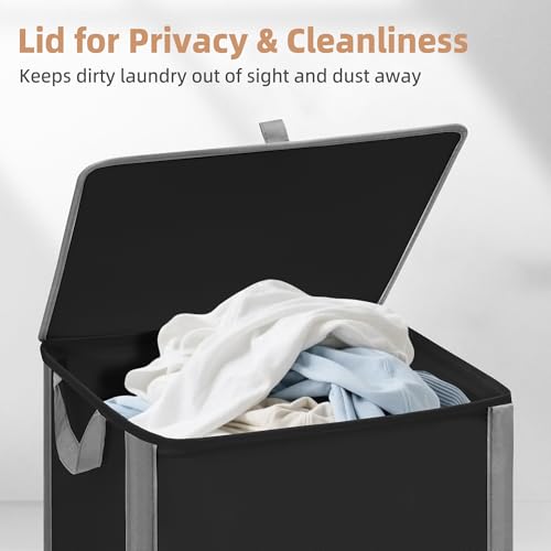 STORAGE MANIAC Rolling Laundry Hamper with Lid, 23.7 Gal (90 L) Large Tall Laundry Basket with Wheels & Handles, Aesthetic Dirty Clothes Hamper for Small Space, Dorm, Apartment, College, Black - color: Black