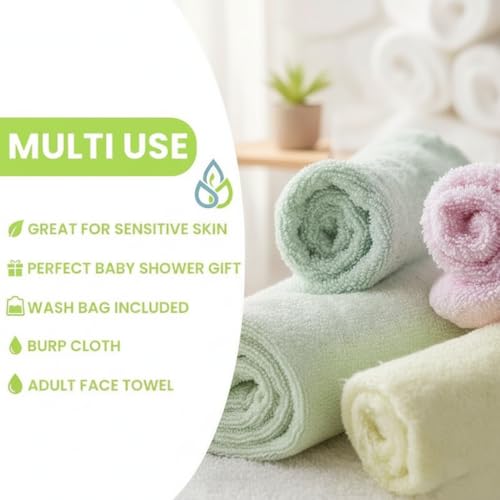 elves Bamboo Viscose Face Cloth - Soft Washcloths for Baby & Adult - Organic Wash Clothes for Body and Face 10'' x 10'' - Reusable Makeup Remover Face Towel - Set of 6 (White) - color: White