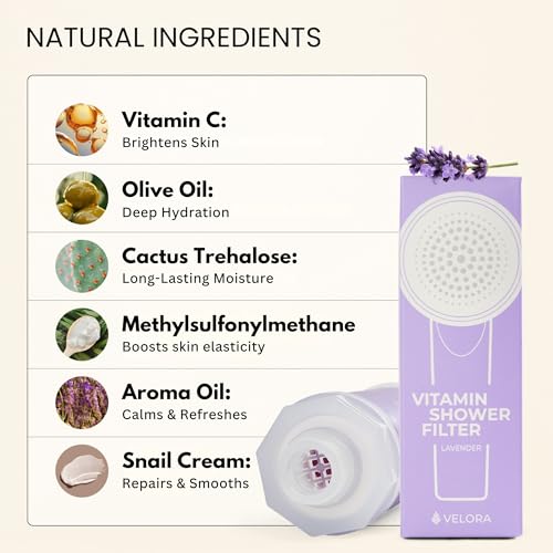 Vitamin C Shower Filter and Water Softener for Hard Water - Aromatherapy Shower Head Attachment - Universal Fit, No Tools - Reduces Dry, Itchy Skin and Nourish Hair - Lavender-Scented - style: Lavender