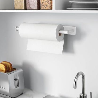 Paper Towel Holder,Self-Adhesive or Drilling， White, 1 Pack | SUS304 Stainless Steel,Kitchen Roll Dispenser Under Cabinet，Wall Mounted Rack - color: White