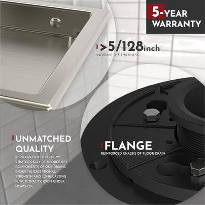 6 Inch Square Shower Floor Drain with Flange,Quadrato Pattern Grate Removable,Food-Grade SUS 304 Stainless Steel,Watermark&CUPC Certified,Brushed Nickel - color: Brushed Nickel, size: 6 Inch