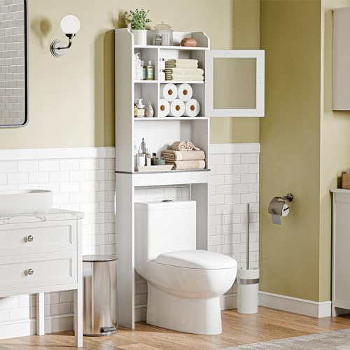 ZENY Over The Toilet Storage Cabinet, Bathroom Organizer with Adjustable Shelf and Double Doors, Freestanding Bathroom Space Saver Toilet Rack (White) - color: White