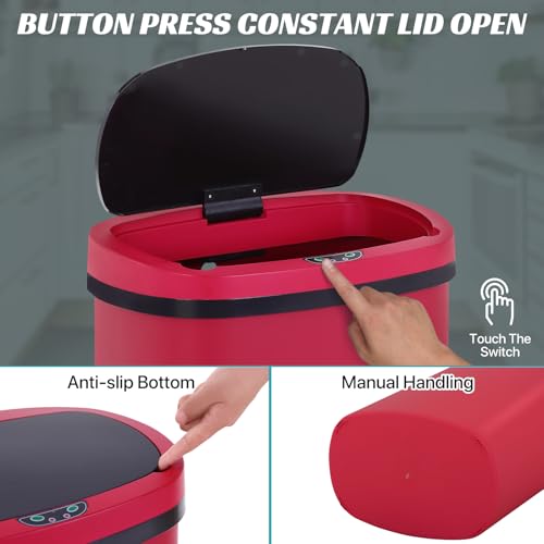 Dkeli 13 Gallon Trash Can Automatic Kitchen Trash Can 50 Liter Touch Free Garbage Can with Lid Brushed Waste Bin for Home Office Bedroom Bathroom, Red - color: Red, size: 15 x 10 x 24 inches