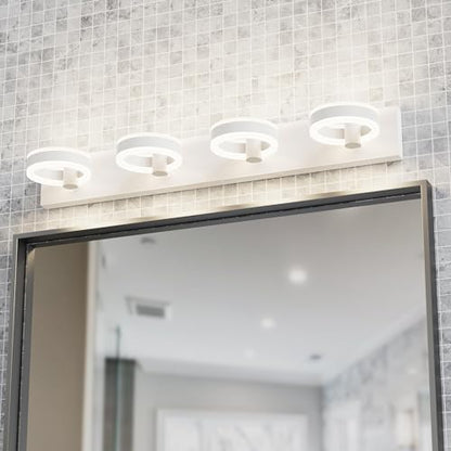 LED Bathroom Light Fixtures, 33inch White Vanity Lights, Modern 4 Light Acrylic Wall Sconces, 350° Rotatable Wall Lighting Fixture Over Mirror - color: White, size: 4 Lights