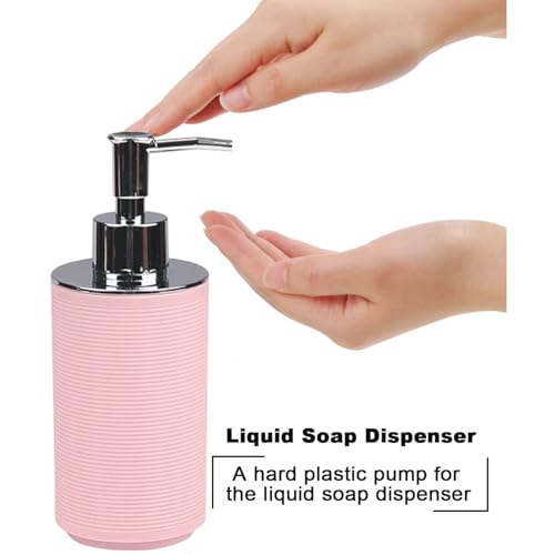 CERBIOR Bathroom Accessories Set Bath Ensemble Includes Soap Dispenser, Toothbrush Holder, Toothbrush Cup, Soap Dish for Decorative Countertop and Housewarming Gift (Pink Spiricle) - style: Blush Pink