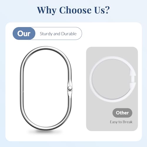 Bathway Chrome Shower Curtain Rings - 12 Pcs Anti-Drop, Rust Proof Metal Shower Hooks for Curtain Rod - color: Chrome, style: Modern Oval