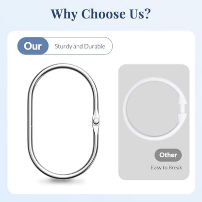 Bathway Chrome Shower Curtain Rings - 12 Pcs Anti-Drop, Rust Proof Metal Shower Hooks for Curtain Rod - color: Chrome, style: Modern Oval