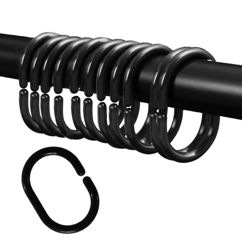 Plastic Shower Curtain Hooks C Shape Shower Curtain Rings for Bathroom Shower Rod Window Curtains Hanger (Black, 12pack) - color: Black, size: 12pack