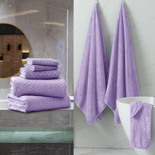 Smuge 18-Piece Bath Towel Set, Include 6 Bath Towel Sheets, 6 Hand Towels and 6 Washcloths - Highly Absorbent Quick Dry 100% Microfiber,Ultra Soft Bathroom Towel Set (Light Purple) - color: Light Purple, size: 18 Pcs Bath Towel Set