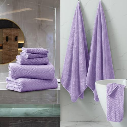 Smuge 18-Piece Bath Towel Set, Include 6 Bath Towel Sheets, 6 Hand Towels and 6 Washcloths - Highly Absorbent Quick Dry 100% Microfiber,Ultra Soft Bathroom Towel Set (Light Purple) - color: Light Purple, size: 18 Pcs Bath Towel Set