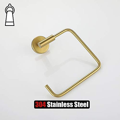 JQK Towel Ring Brushed Gold, Stainless Steel Square Ring Towel Holder for Bathroom, 6 Inch Brushed Gold Wall Mount, TR140-BG - color: Gold