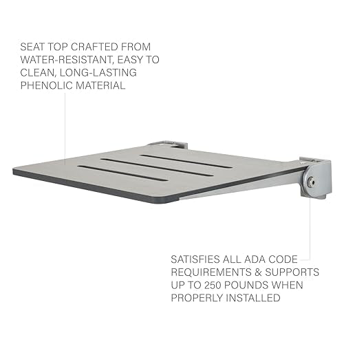 Sechrome 18 inch Silhouette Slimline Folding Wall Mount Shower Bench Seat, Gray Weathered Ash Seat with Silver Frame - color: Weathered Ash With Silver Frame