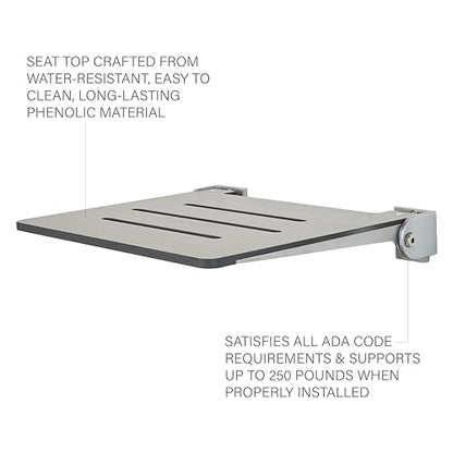 Sechrome 18 inch Silhouette Slimline Folding Wall Mount Shower Bench Seat, Gray Weathered Ash Seat with Silver Frame - color: Weathered Ash With Silver Frame