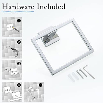 TQKAG Polished Towel Ring, Bathroom Hand Towel Holder, Wall Mount | 5.5 Inch, Square Towel Ring, SUS304 Stainless Steel, Easy Installation, Bathroom Kitchen Entryway Vanity Sink - color: Polished