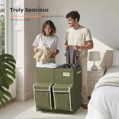 SOLEDI 180L Double Laundry Hamper with Lid and 2 Side Pockets, Dual Hamper | 2 Section Laundry Basket, Removable & Washable Laundry Bags, 180L Large Capacity, for Bedroom, Bathroom, Laundry Room, Dorm - color: Avocado