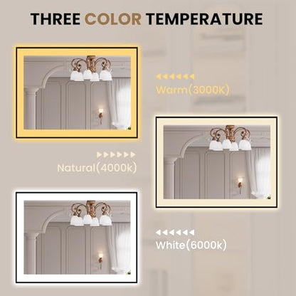 LOAAO 40"X30" LED Bathroom Mirror Black Framed | Anti-Fog, Dimmable, Memory Function, Tempered Glass, Lighted Vanity Mirror for Wall - size: 40"L x 30"W