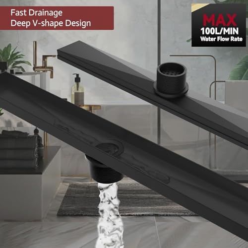 Linear Shower Drain, 24 inch Matte Black | Including Hair Catcher and Removable Grate, 304 Stainless Steel, Easy to Install and Clean (Drain Base Not Included) - color: Matte Black, size: 24 inch