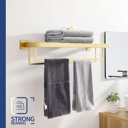 KOKOSIRI Towel Shelf Holder 24'' Bathroom Towel Rack with Two Bath Towel Bars Rails SUS304 Stainless Steel Wall Mount, Brushed Gold, B6003BG - color: Brushed Gold, size: 24-Inch