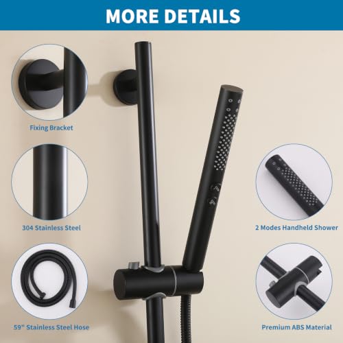 Shower Slide Bar with Handheld Sprayer 2 Modes Handle Shower 59" SUS304 Stainless Steel Hose, Shower Height and Angle Adjustable Wall Mounted Bathroom Shower System Remodel Hardware Matte Black - color: Matte Black-Round
