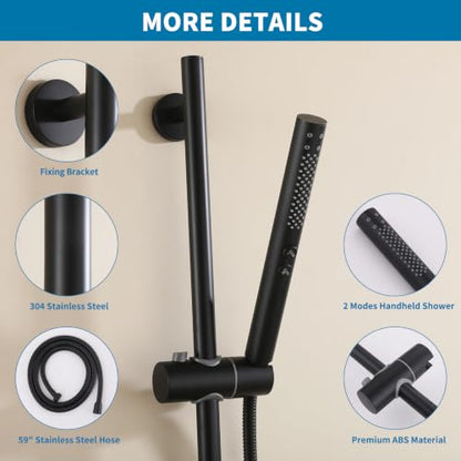 Shower Slide Bar with Handheld Sprayer 2 Modes Handle Shower 59" SUS304 Stainless Steel Hose, Shower Height and Angle Adjustable Wall Mounted Bathroom Shower System Remodel Hardware Matte Black - color: Matte Black-Round