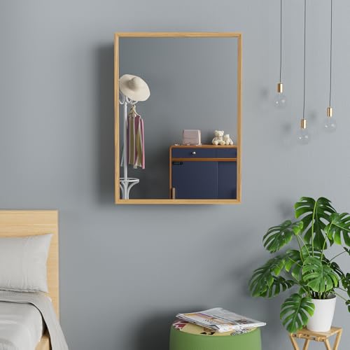 24x30 Inch Wood Medicine Cabinet with Mirror for Bathroom, Oak Finish | Recessed or Wall Mounted Cabinets, Adjustable Shelf, Soft-close Hinges, HD Reflection, Reversible Installation - size: 24x30