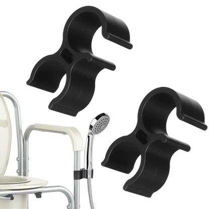 2 PCS Shower Head Holder for Shower Chair, Universal Bath Seat Shower Bracket Attachment for Transfer Bench, Tub Stool, Elderly Disabled Users, Universal Fit - color: Black