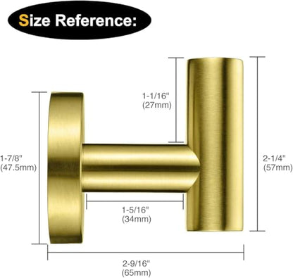 Nolimas Bathroom Towel Hooks, SUS 304 Stainless Steel Coat Hook Round Clothes Towel Coat Robe Hook Cabinet Closet Door Sponges Holder for Bath Kitchen Garage Hotel, Wall Mounted, Brushed Gold, 4Pack - color: 4pcs Brushed Gold