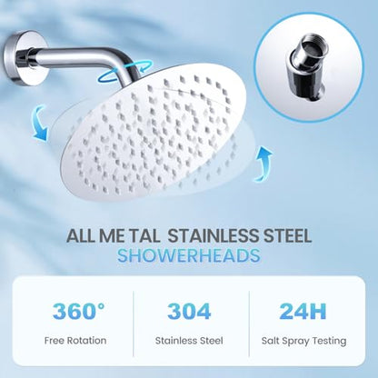 8 Inch Rain Shower Head Chrome, Round Rainfall Shower Heads with 90 Anti-Clog Silicone Nozzles, All Metal Stainless Steel Ceiling Mount - color: Chrome Polished, size: 8 Inch