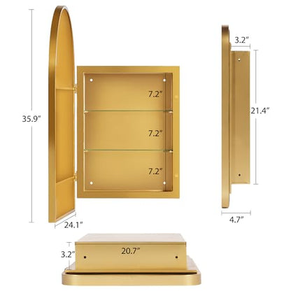 sogesfurniture Recessed Bathroom Medicine Cabinet, 36"x24", Arched, Wall Cabinet with Beveled Mirror, Aluminum Frame, Gold - color: Gold-arched, size: 24x36 inch