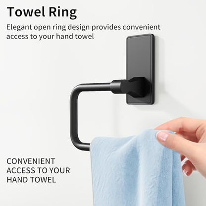 Towel Ring, Bathroom Hand Towel Holder,Metal Towel Hangers Wall-Mounted Hand Towel Rack for Bathroom, Easy to Adhesive, Matte Black - color: Matte Black, size: C-Shape(1-pack)