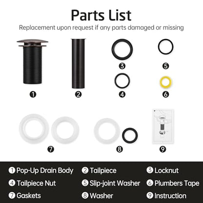 KES Bathroom Sink Drain Without Overflow Vessel Sink Lavatory Vanity Pop Up Drain Stopper Oil Rubbed Bronze, All Metal Rustproof Brass and 304 Stainless Steel, for 1.6"-1.9" Sink Hole, S2008D-ORB - color: Oil Rubbed Bronze, style: NO Overflow, 1 Pack