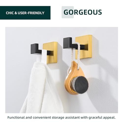 Angle Simple Bathroom Towel Hook, Coat Robe Holder, Black and Gold, 2 Pack | SUS304 Stainless Steel, Wall Hook for Clothes Bag Cap, Kitchen Vanity Sink Entryway Hand Towel Hanger, Screw Mount - color: Black & Gold, size: 2 Pack