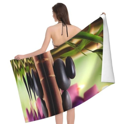 Zen Stones and Bamboo Bath Towel Super Absorbent Beach Towels Microfiber Bathroom Towel 32 x 52 Inch - color: Zen Stones and Bamboo