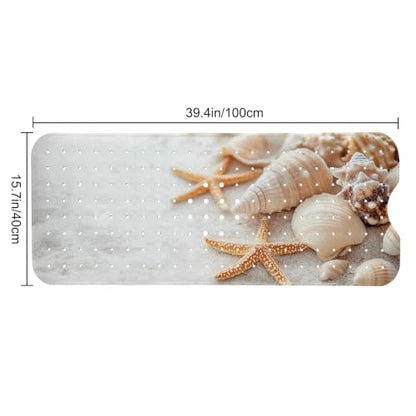 LNOND Summer Beach Bathtub Mat Non Slip, 40 X 16 Inch Tub Mat for Bathroom, White Sand Beach Bath Tub Shower Mat with Drain Holes and Suction Cups - color: White Sand Beach Bathtub Mat
