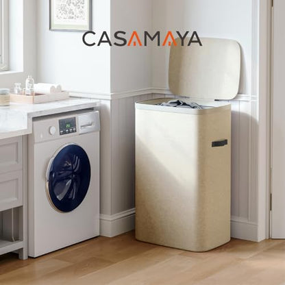 CASAMAYA Laundry Basket with Lid, Laundry Hamper 100L, collapsible Laundry Organizer, Easy Assembly, with Handles and Removable Liners, 16.5 x 12.6 x 29.5 Inches, Beige JSP902M - color: Beige, size: 100L(1-Section)
