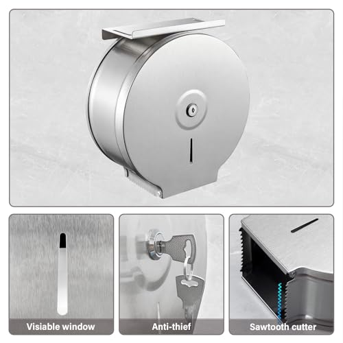 Commercial Jumbo Toilet Paper Dispenser with Shelf,Tissue Holders,9 inch Roll of Paper,Stainless Steel with Lock Wall Mounted.
