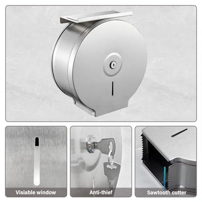 Commercial Jumbo Toilet Paper Dispenser with Shelf,Tissue Holders,9 inch Roll of Paper,Stainless Steel with Lock Wall Mounted.