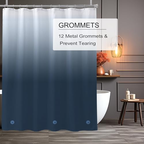 TIKABC Shower Curtain Liner, 4G PEVA Shower Liner, Plastic Waterproof Shower Curtains, with Grommet Holes and 3 Magnetic Weights(Gradient Dark Blue) - color: Gradient Dark Blue