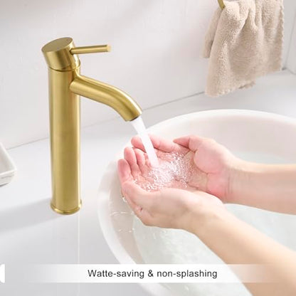 VOTON Vessel Sink Faucet Brushed Gold Tall Bathroom Faucets Single Handle One Hole Rv Vanity Lavatory Bathroom Sink Faucet - color: T-Brushed Gold, size: Tall