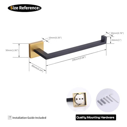 GERZWY Modern Towel Holder Contemporary Style Stainless Steel Towel Hanger Towel Ring for Bathroom Wall Mount (Black & Gold) IG1806-BD - color: Black & Gold