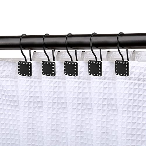Shower Hooks - Double Shower Curtain Rings for Bathroom - Rust Resistant Shower Curtain Hooks for Shower Curtain or Liner - Shower Curtain Rings with Crystal Design - Set of 12, Matte Black - color: Black